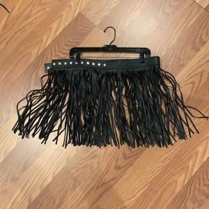 Faux leather fringe skirt